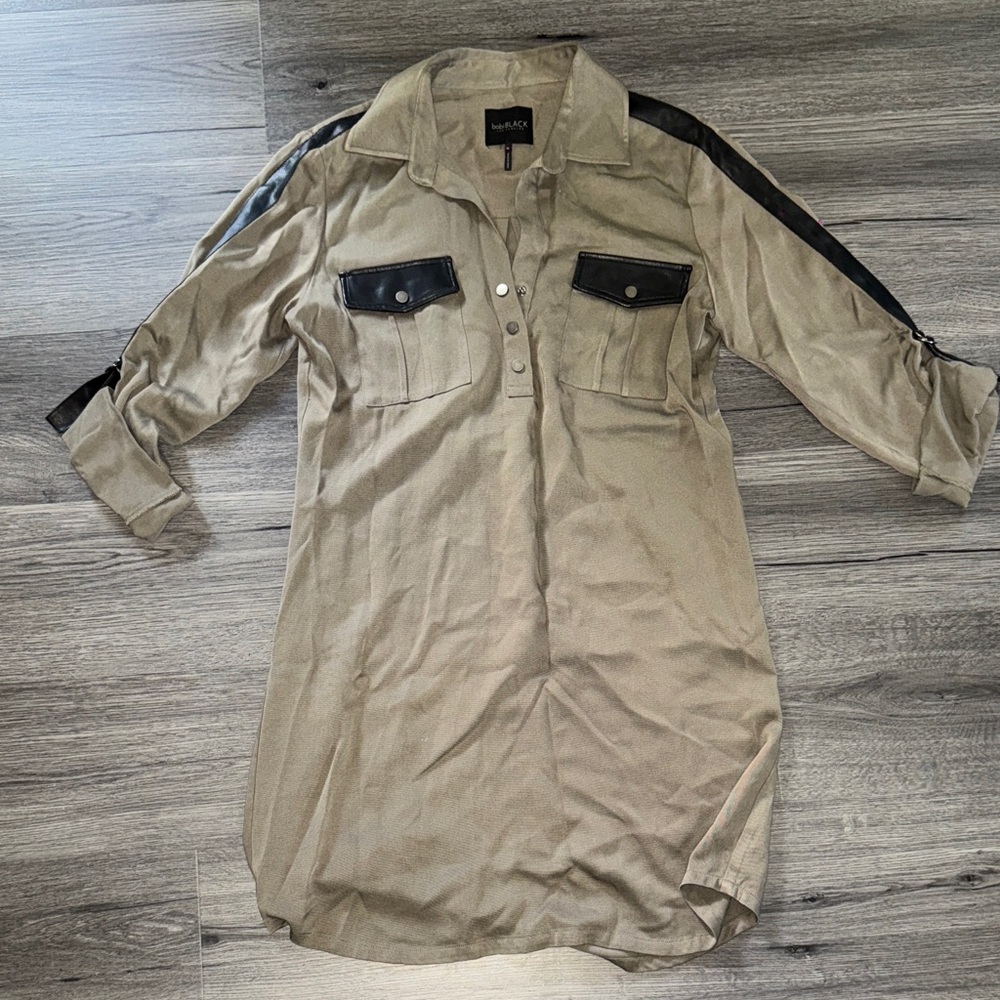 Stylish Tan Button Down Shirt with Black Accents